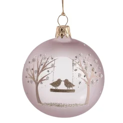 Glaskugel rosé matt mit Vogelpaar, 7 cm Discount