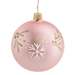 Glaskugel rosa matt mit Weihnachtszweig, 7 cm Outlet