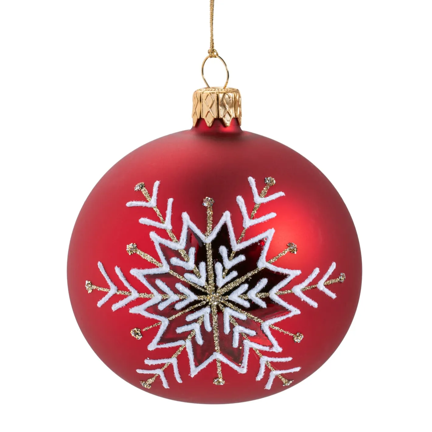 Glaskugel rot matt mit Schneeflocke, 6 cm Discount