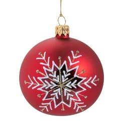 Glaskugel rot matt mit Schneeflocke, 10 cm Clearance