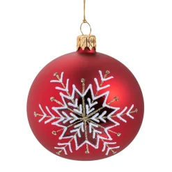 Glaskugel rot matt mit Schneeflocke, 8 cm Discount