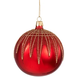Glaskugel rot mit Glitterdach, 10 cm Discount