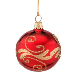 Glaskugel rot mit goldener Verzierung, 6 cm Sale