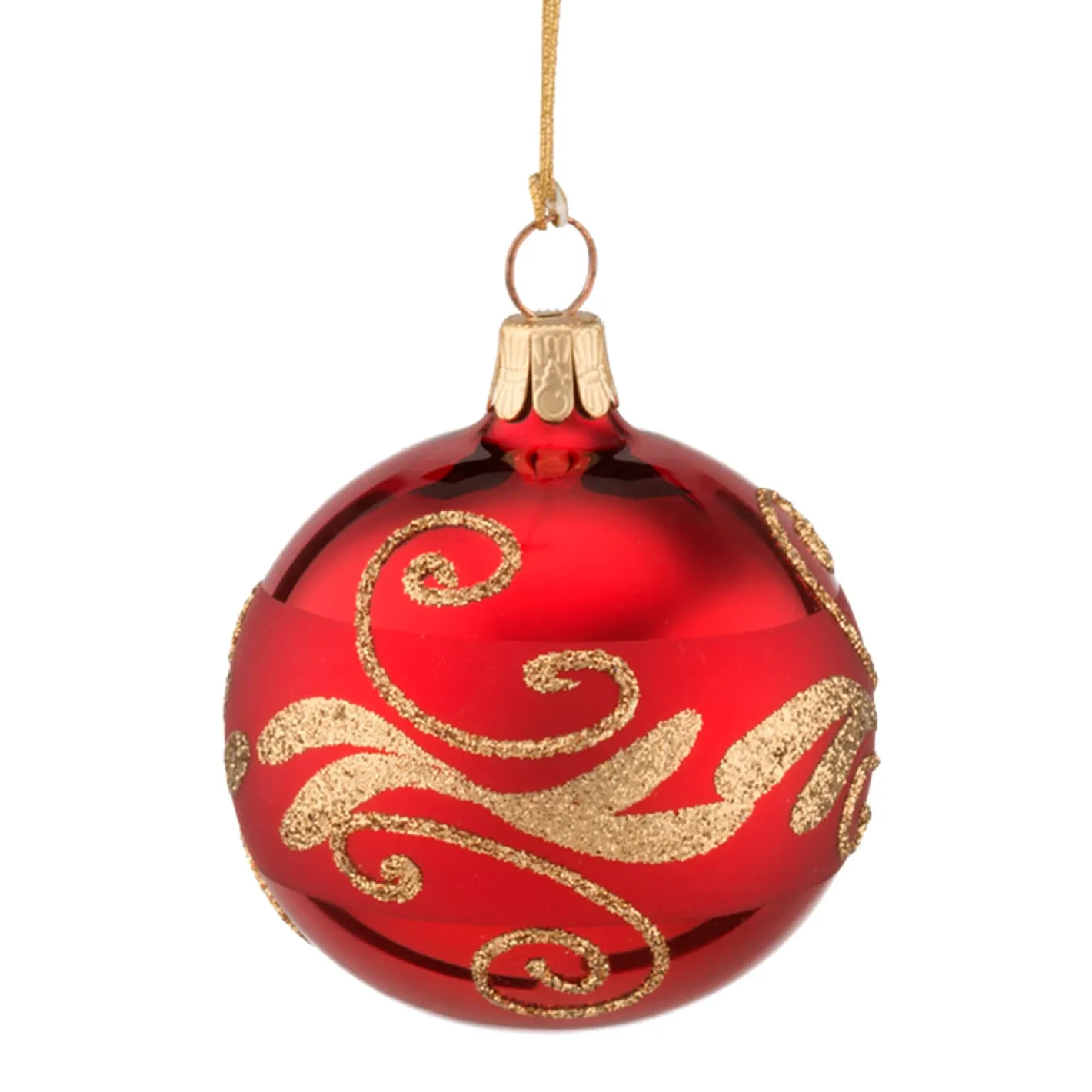 Glaskugel rot mit goldener Verzierung, 6 cm Sale