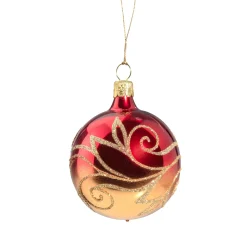 Glaskugel rot-gold mit goldener Verzierung, 6 cm Sale
