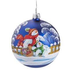 Glaskugel royalblau mit Schneemänner, 10 cm Sale