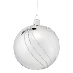 Glaskugel silber mit Glitzerdekor, 10 cm Outlet