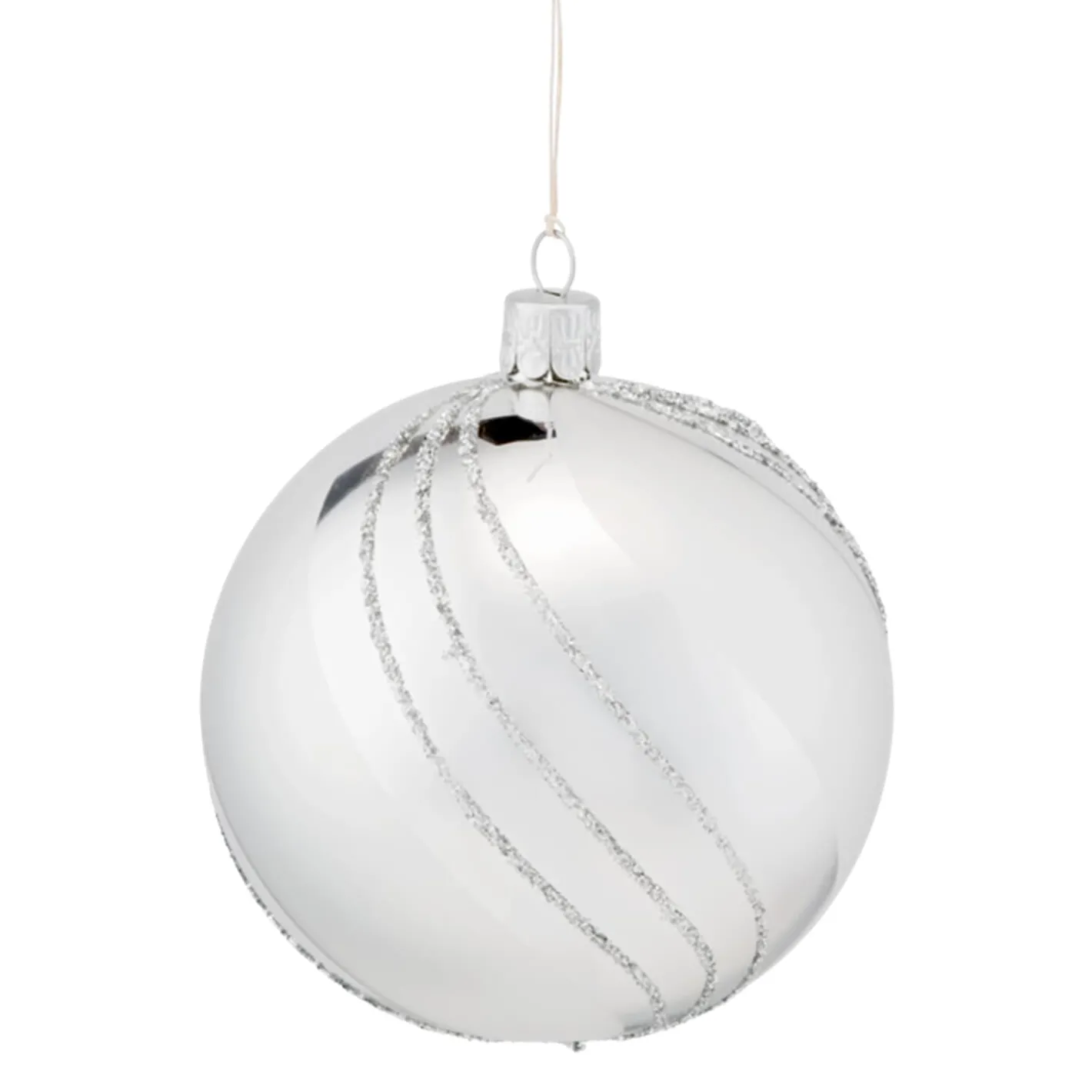 Glaskugel silber mit Glitzerdekor, 10 cm Outlet