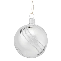 Glaskugel silber mit Glitterdekor, 6 cm Hot