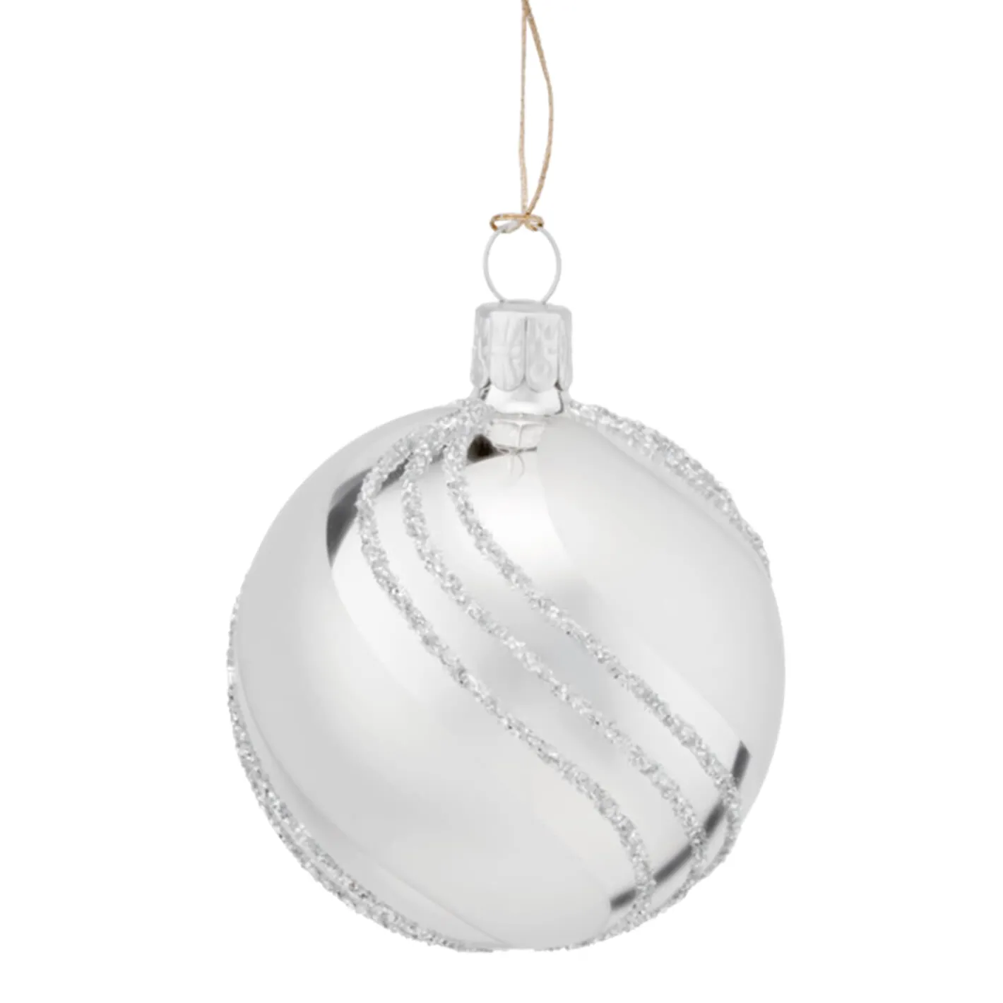 Glaskugel silber mit Glitterdekor, 6 cm Hot