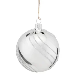 Glaskugel silber mit Glitzerdekor, 8 cm Outlet