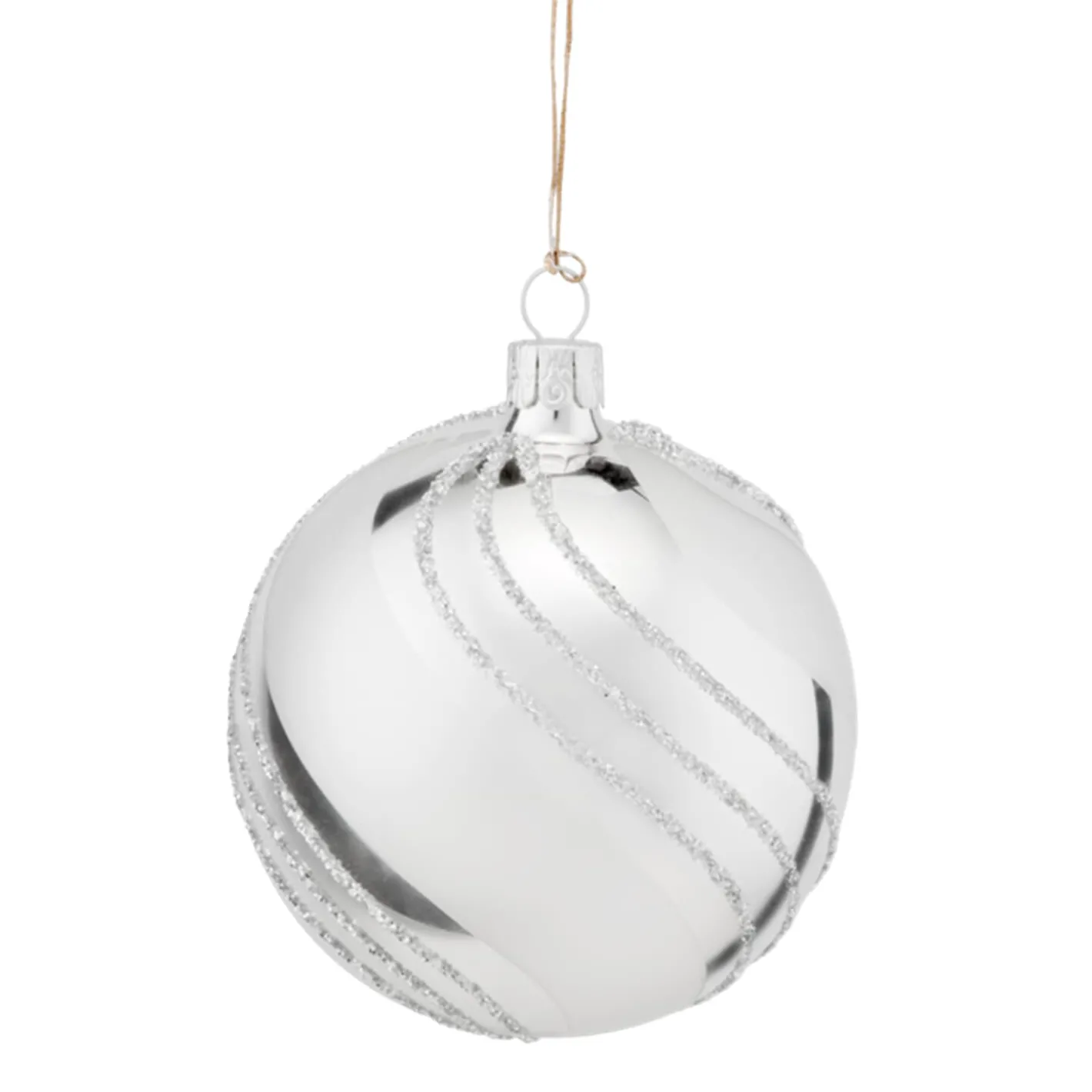 Glaskugel silber mit Glitzerdekor, 8 cm Outlet