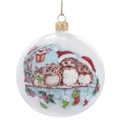 Glaskugel weiß matt "Eulenweihnacht", 10 cm Discount