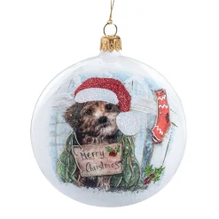 Glaskugel weiß matt "Hundeweihnacht", 10 cm
