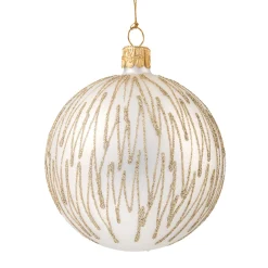 Glaskugel weiß matt mit Glitzer und goldfarbenen Zacken , 8 cm Clearance