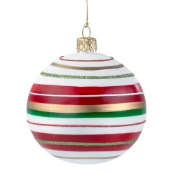 Glaskugel weiß matt mit Streifenmuster, 8 cm Sale