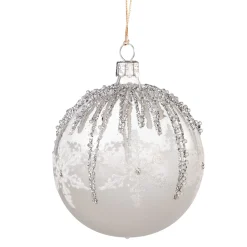 Glaskugel weiß mit silbernen Zacken, 8 cm Discount