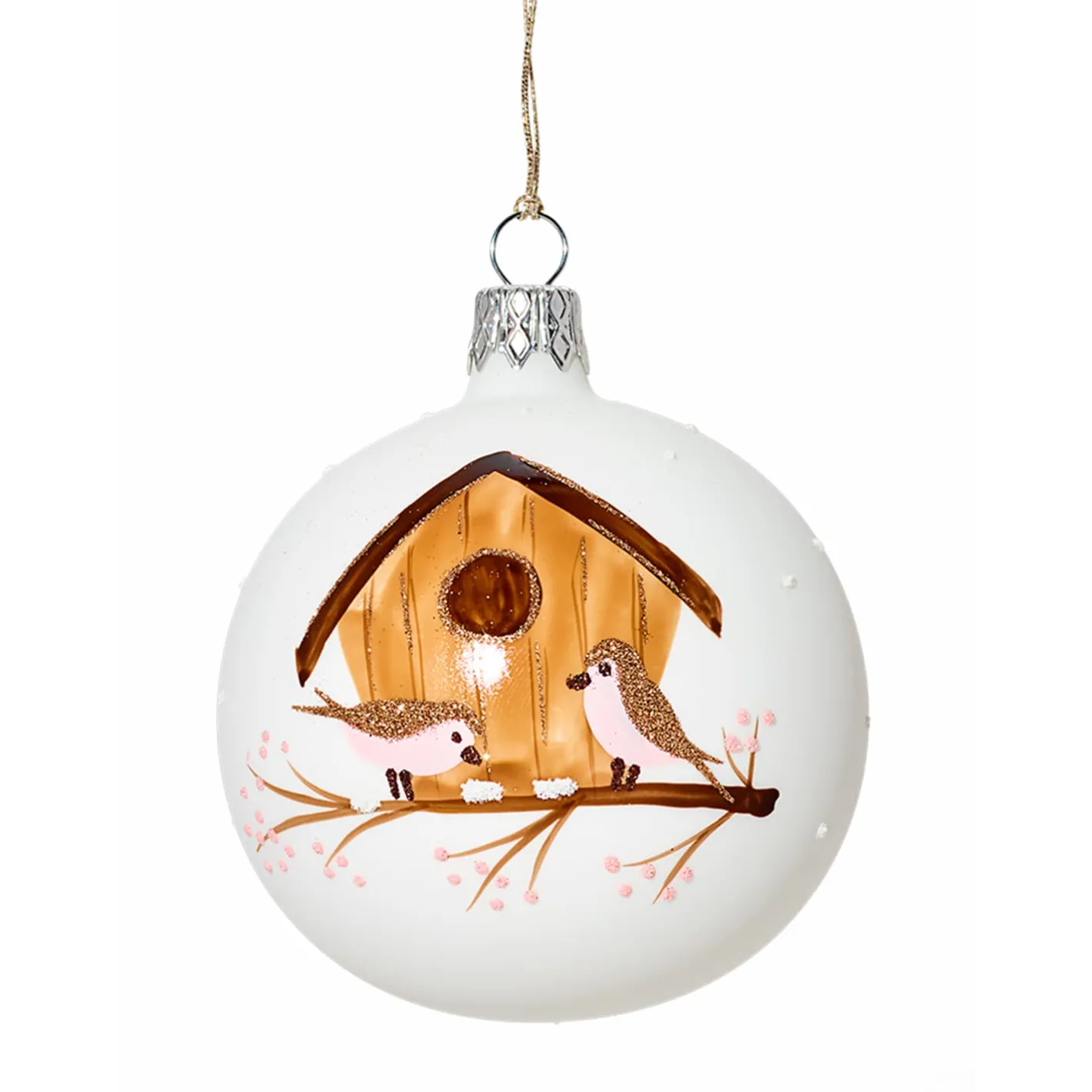 Glaskugel weiß mit Vogelhäuschen, 7cm Online