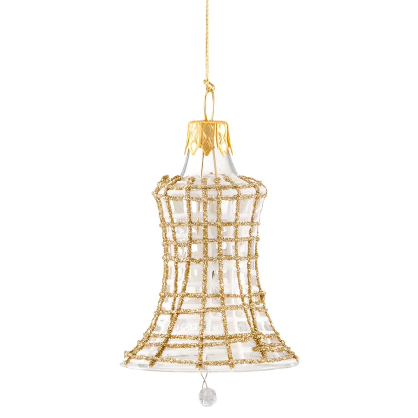 Glocke klar mit Glitzer gold/weiß