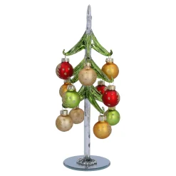 Grüner Glasbaum mit bunten Kugeln, 23 cm Clearance