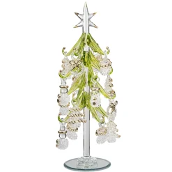 Grüner Glasbaum mit Ornamenten, 23 cm Clearance
