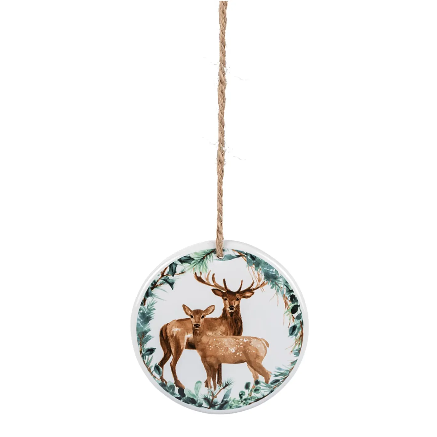 Hängeornament aus Steingut mit Hirschen, 10 cm Sale