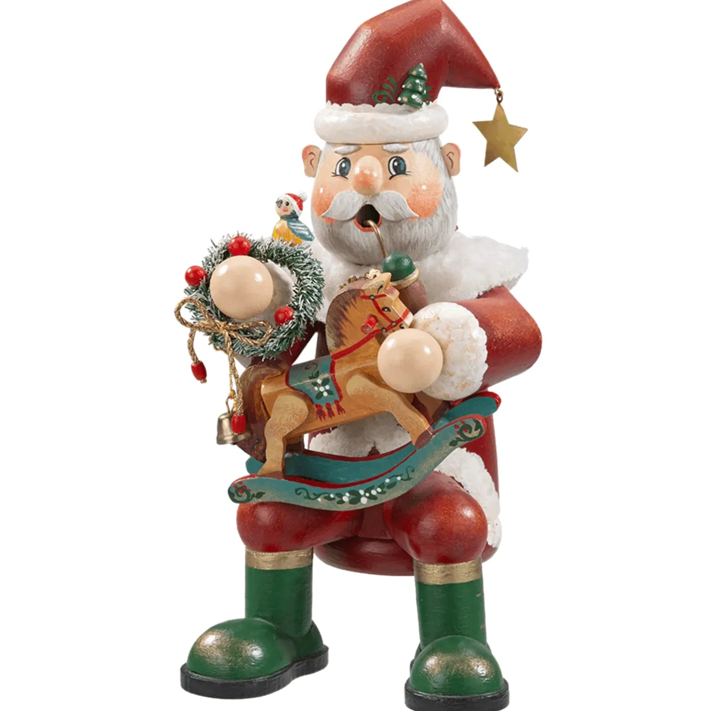 Käthes Original Holzknoddl "Weihnachtsmann mit Schaukelpferd" Discount
