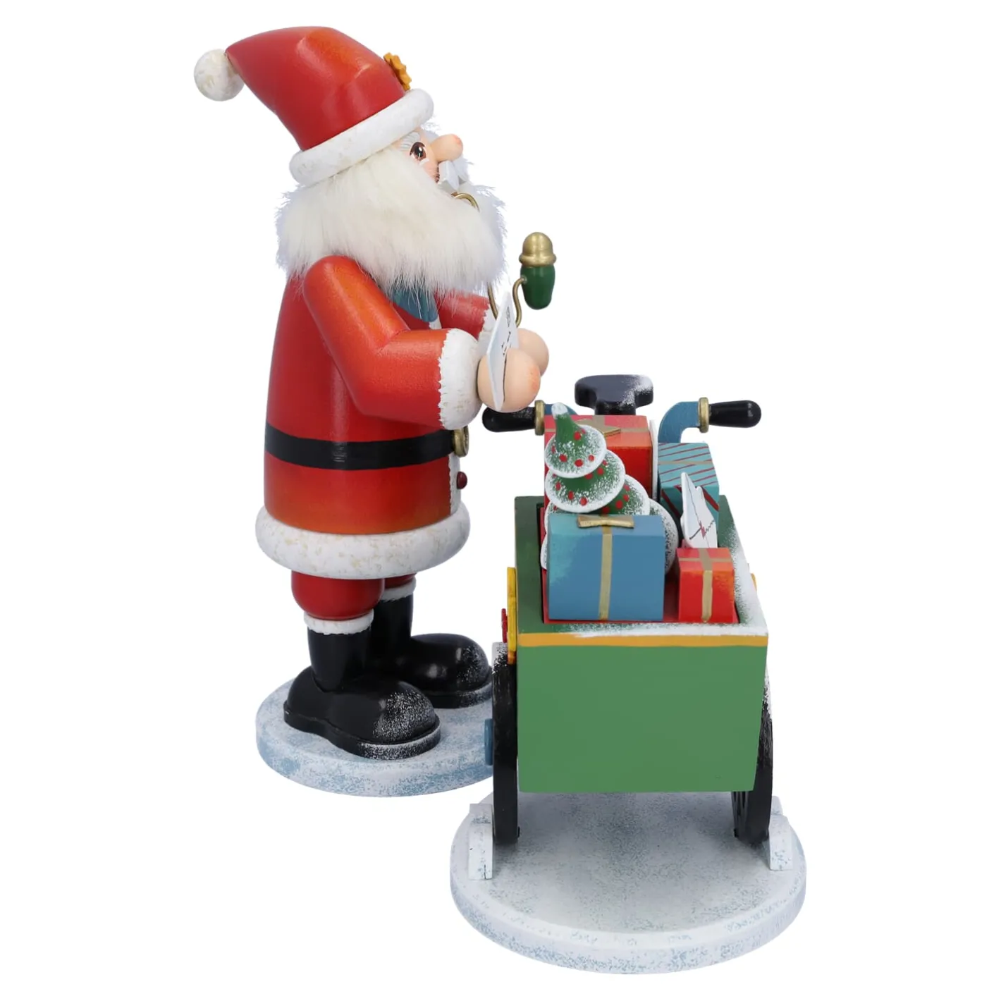 Käthes Original Holzknoddl "Weihnachtsmann mit Lastenrad", Räuchermännchen Clearance