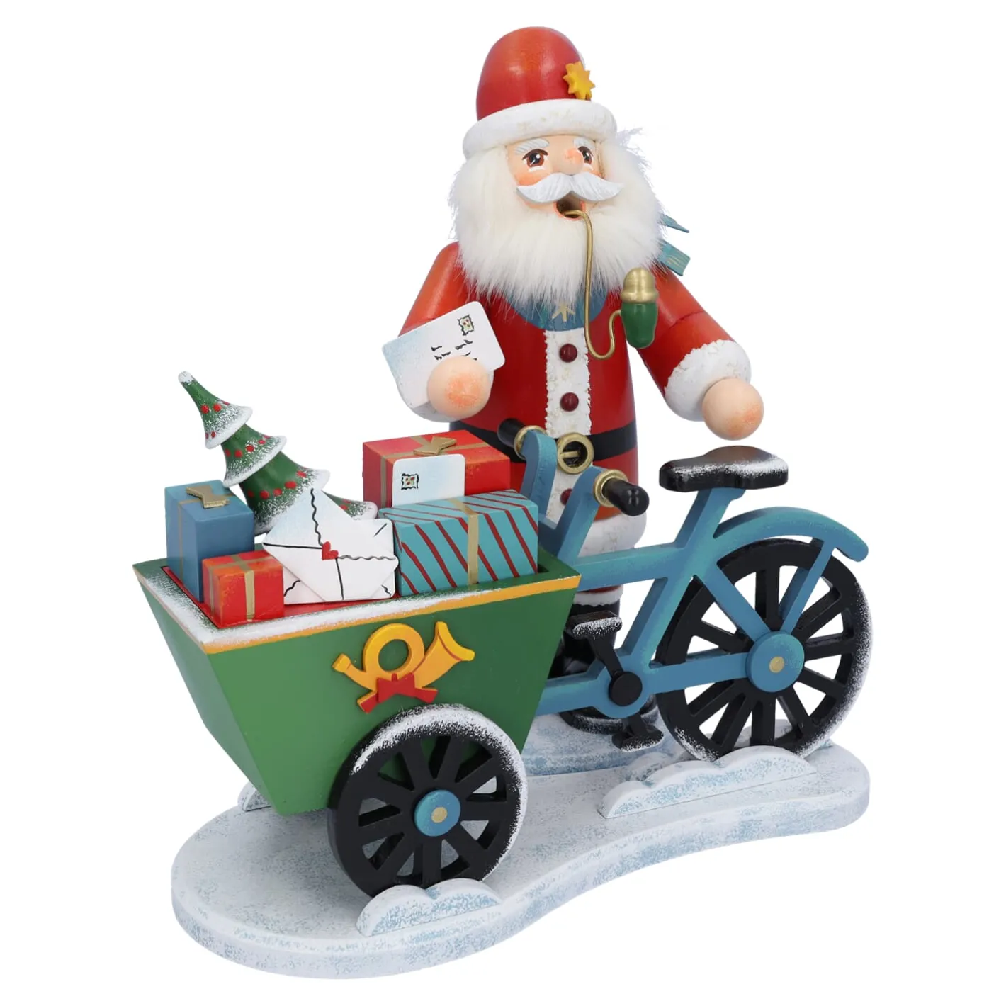 Käthes Original Holzknoddl "Weihnachtsmann mit Lastenrad", Räuchermännchen Clearance