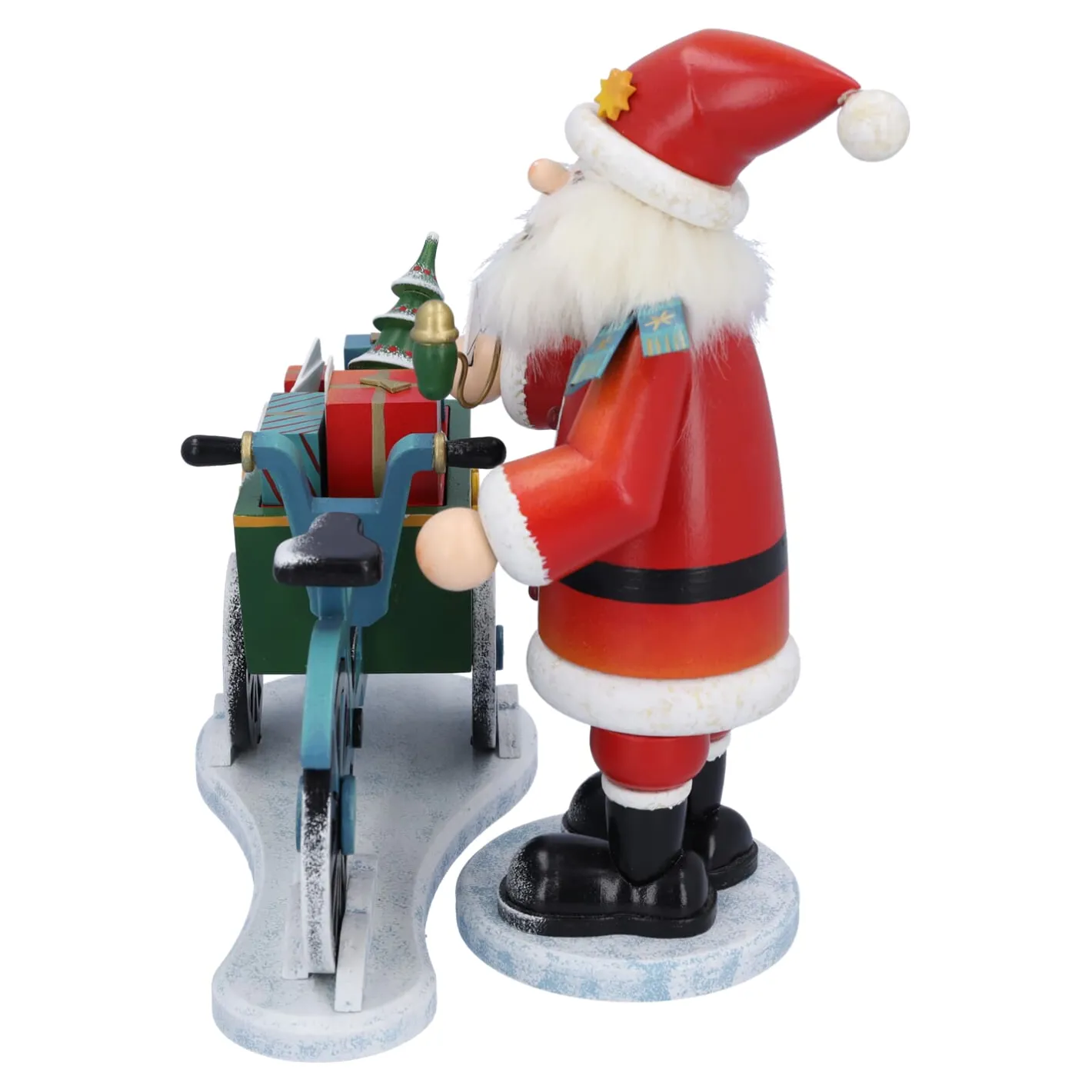 Käthes Original Holzknoddl "Weihnachtsmann mit Lastenrad", Räuchermännchen Clearance
