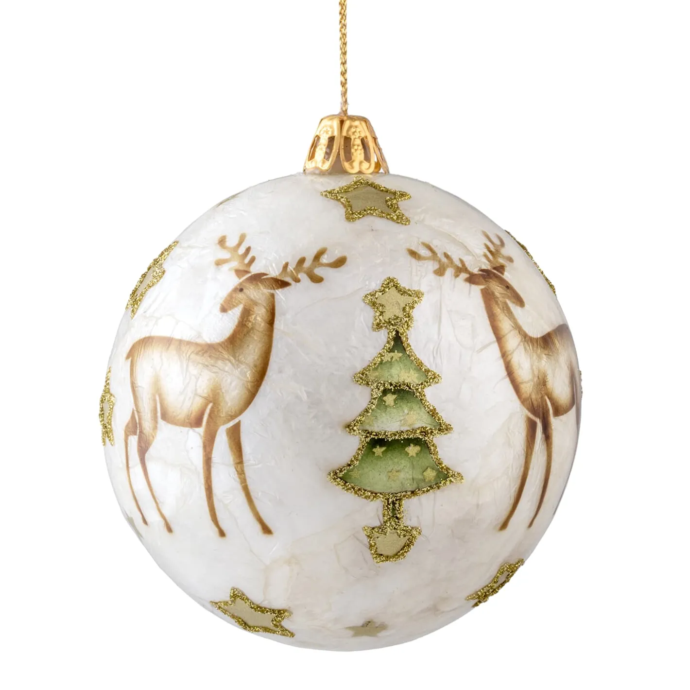 Perlmuttkugel mit Rentiere, 9 cm Sale