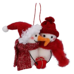 Schneemannpaar mit Geschenk, Filz-Baumbehang Sale
