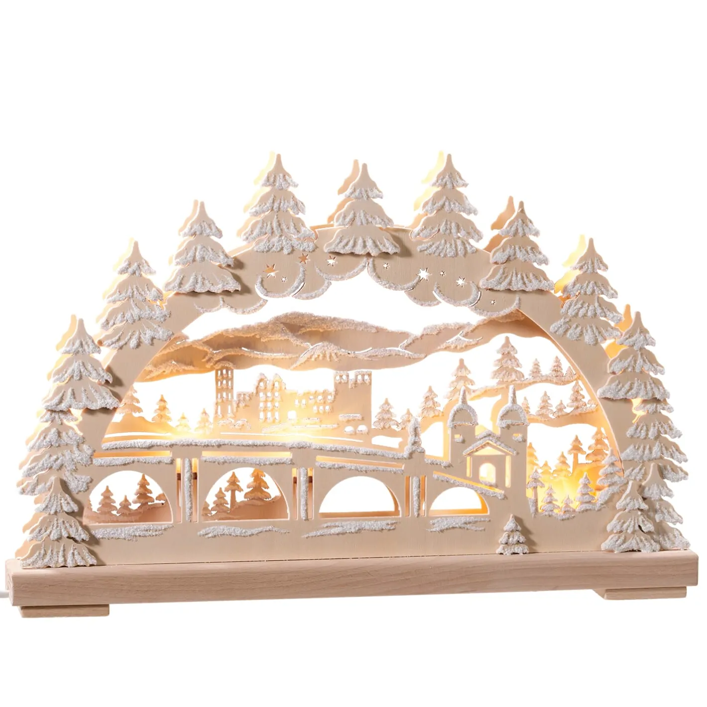 RATAGS Holzdesign Schwibbogen "Heidelberg im Winter", 230 V mit USB A-Anschluss