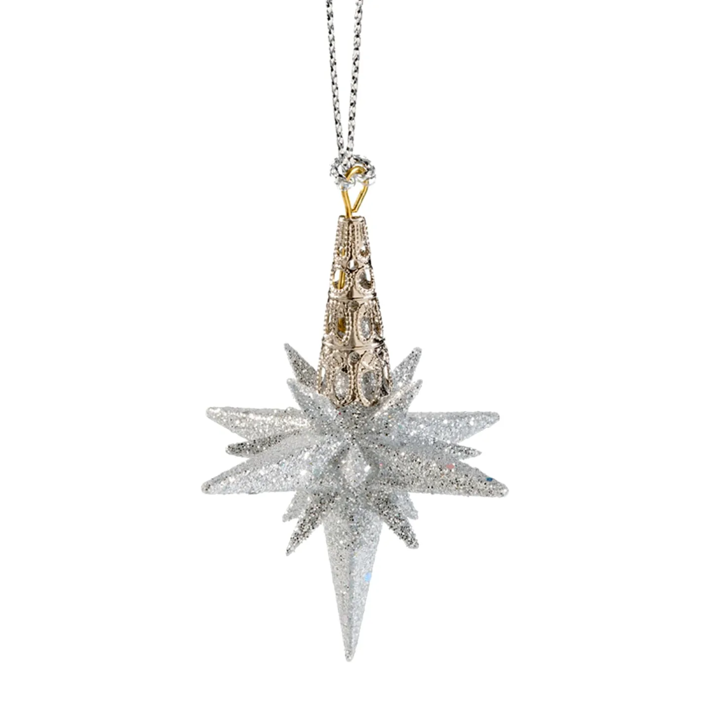 Stern mit Glimmer, silber, 6 cm Hot