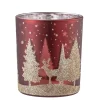 Teelichtglas "Hirsche im Wald" rot, 10 cm New