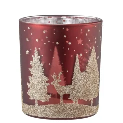Teelichtglas "Hirsche im Wald" rot, 10 cm New