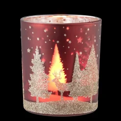 Teelichtglas "Hirsche im Wald" rot, 10 cm New