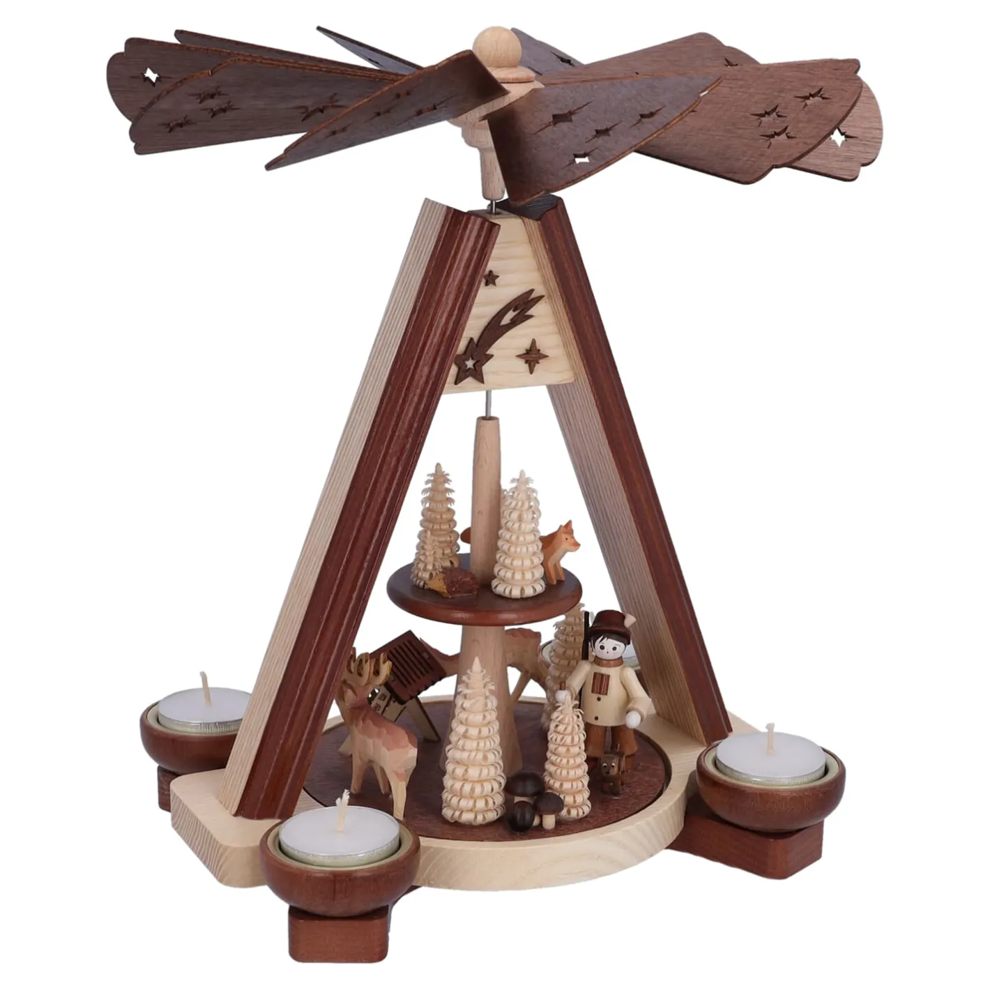 HODREWA Teelicht-Pyramide "Jäger im Wald"