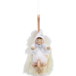 Käthes Original Weihnachtswichtel auf Mond, weiß, Holz-Baumbehang Outlet