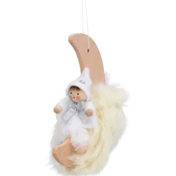 Käthes Original Weihnachtswichtel auf Mond, weiß, Holz-Baumbehang Outlet
