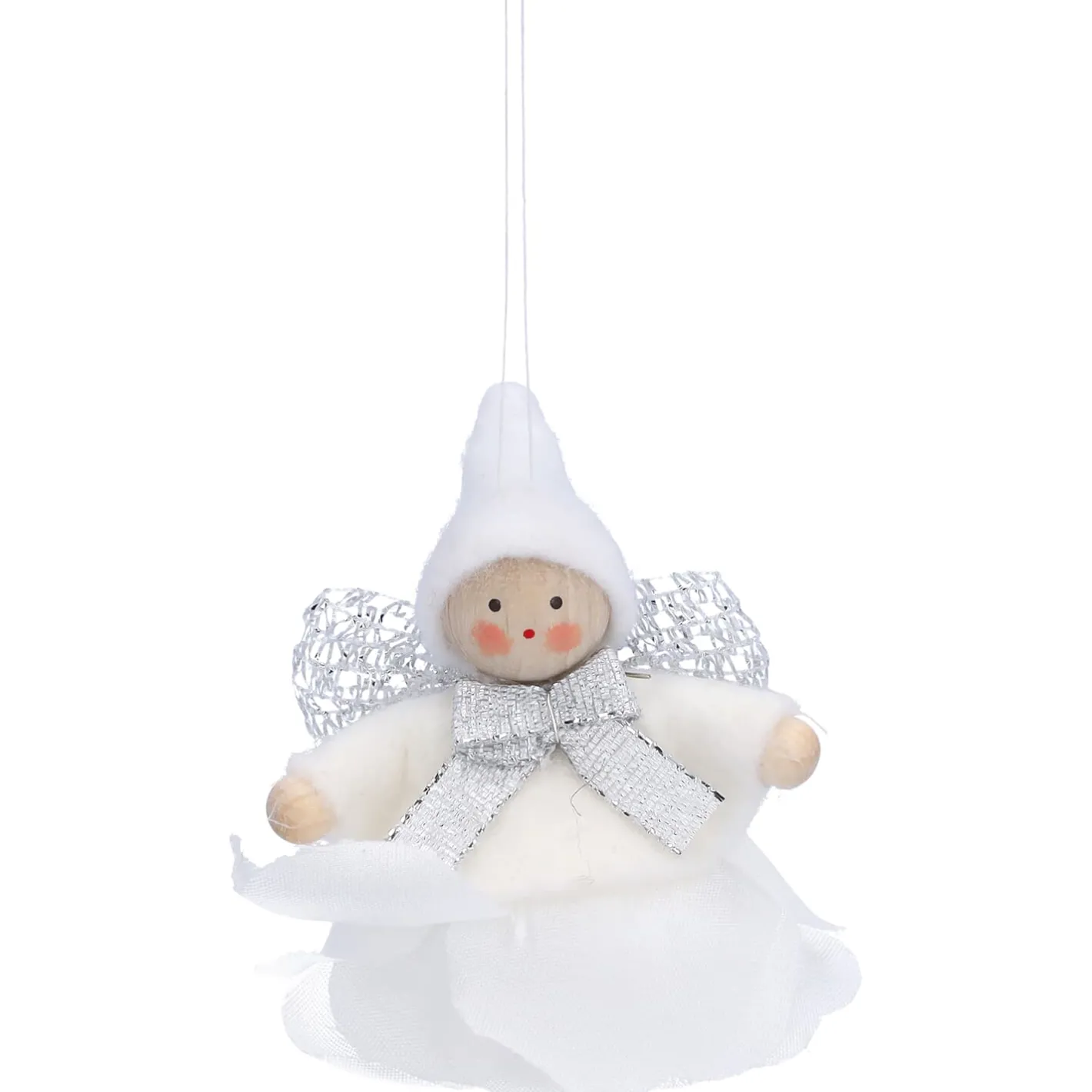 Käthes Original Weihnachtswichtel auf Rose, weiß, Holz-Baumbehang New