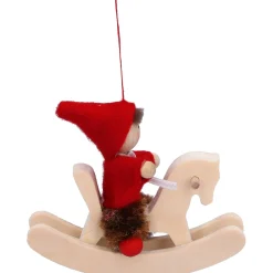 Käthes Original Weihnachtswichtel auf Schaukelpferd, rot, Holz-Baumbehang Clearance
