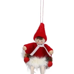 Käthes Original Weihnachtswichtel auf Schlitten, rot, Holz-Baumbehang Outlet