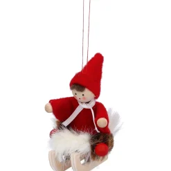 Käthes Original Weihnachtswichtel auf Schlitten, rot, Holz-Baumbehang Outlet
