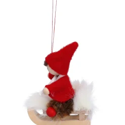 Käthes Original Weihnachtswichtel auf Schlitten, rot, Holz-Baumbehang Outlet