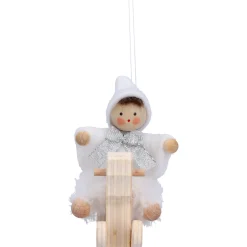 Käthes Original Weihnachtswichtel auf Schaukelpferd, weiß, Holz-Baumbehang Discount