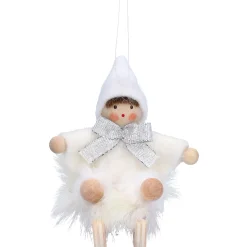 Käthes Original Weihnachtswichtel auf Schlitten, weiß, Holz-Baumbehang Discount
