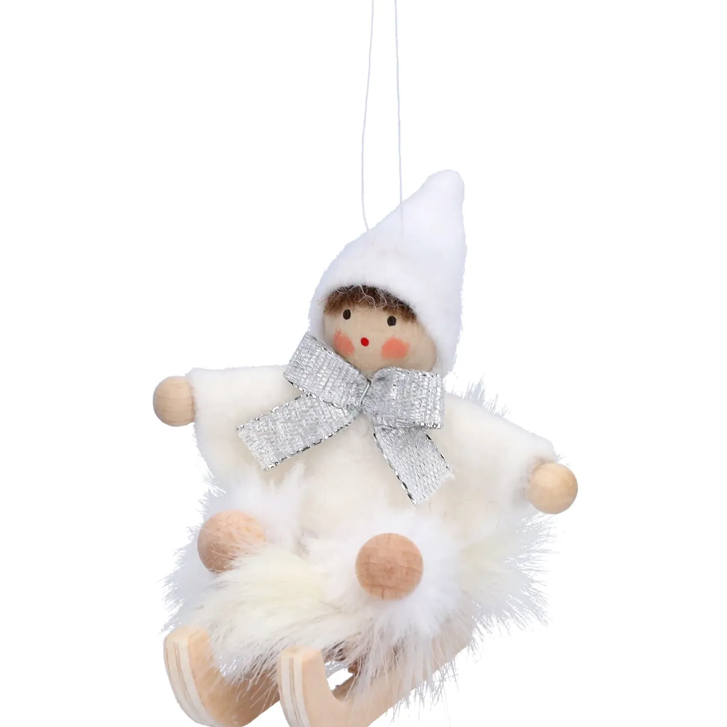 Käthes Original Weihnachtswichtel auf Schlitten, weiß, Holz-Baumbehang Discount