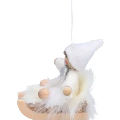 Käthes Original Weihnachtswichtel auf Schlitten, weiß, Holz-Baumbehang Discount