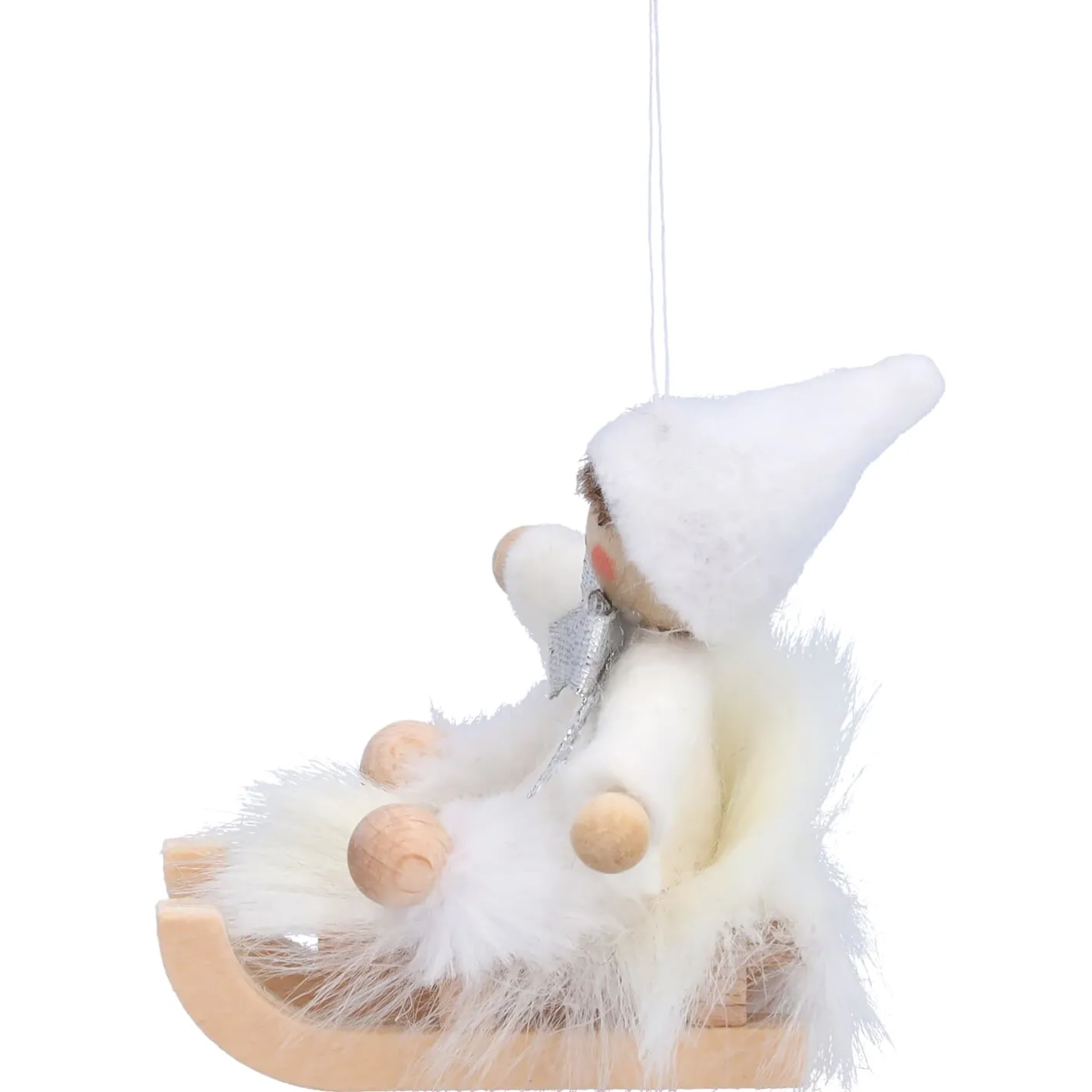 Käthes Original Weihnachtswichtel auf Schlitten, weiß, Holz-Baumbehang Discount